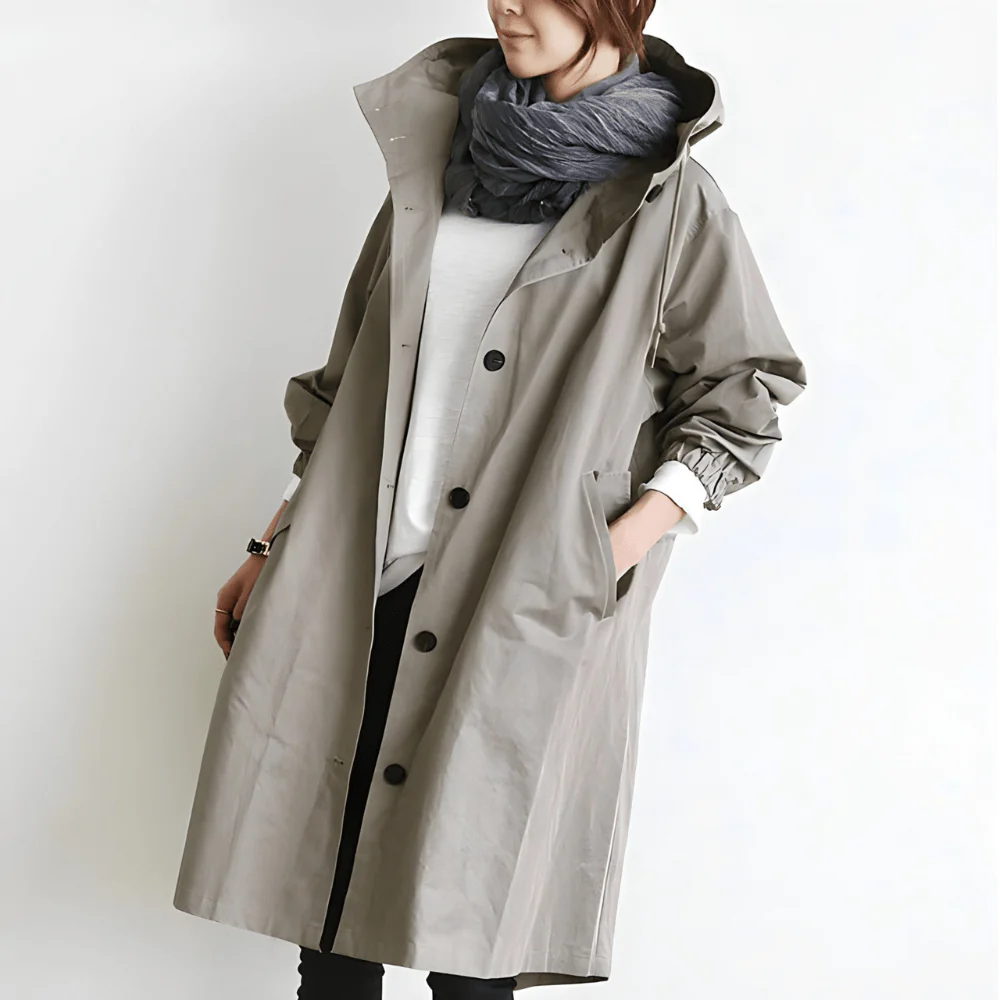 Trench coat feminino de comprimento médio com um botão