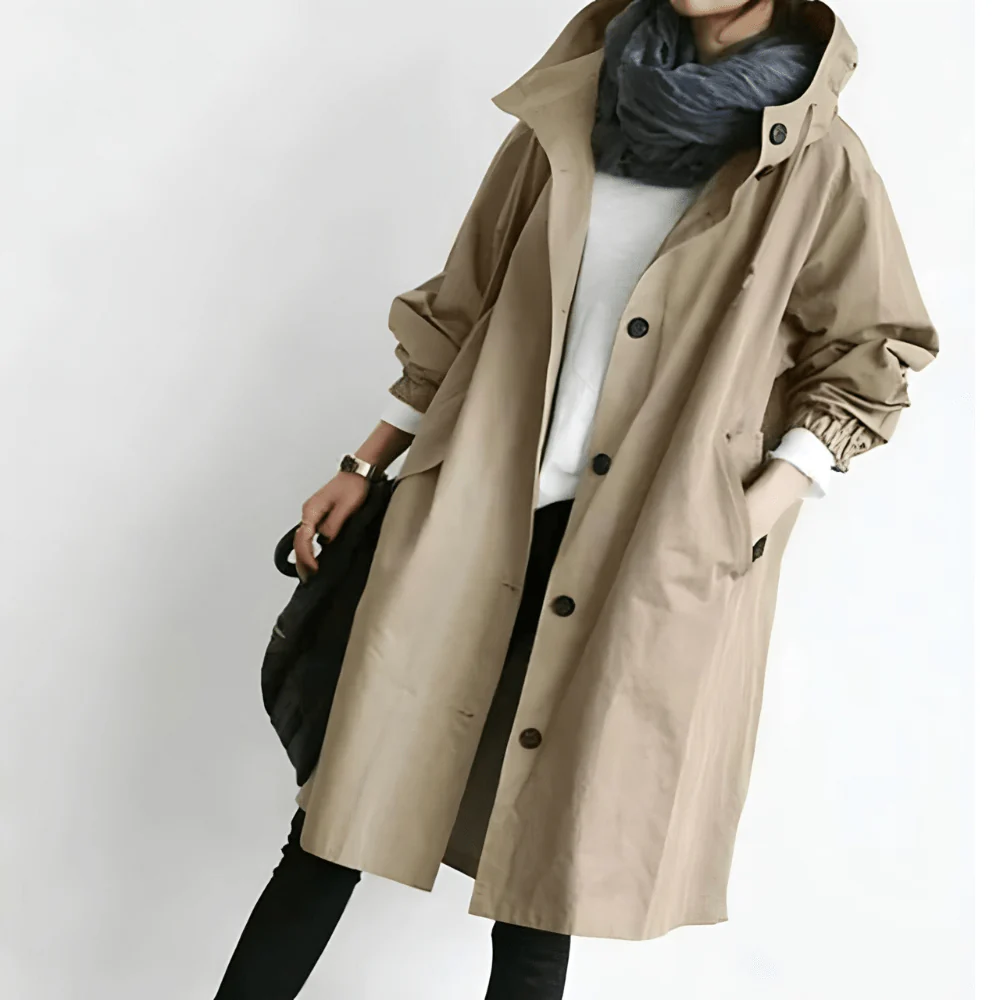 Trench coat feminino de comprimento médio com um botão