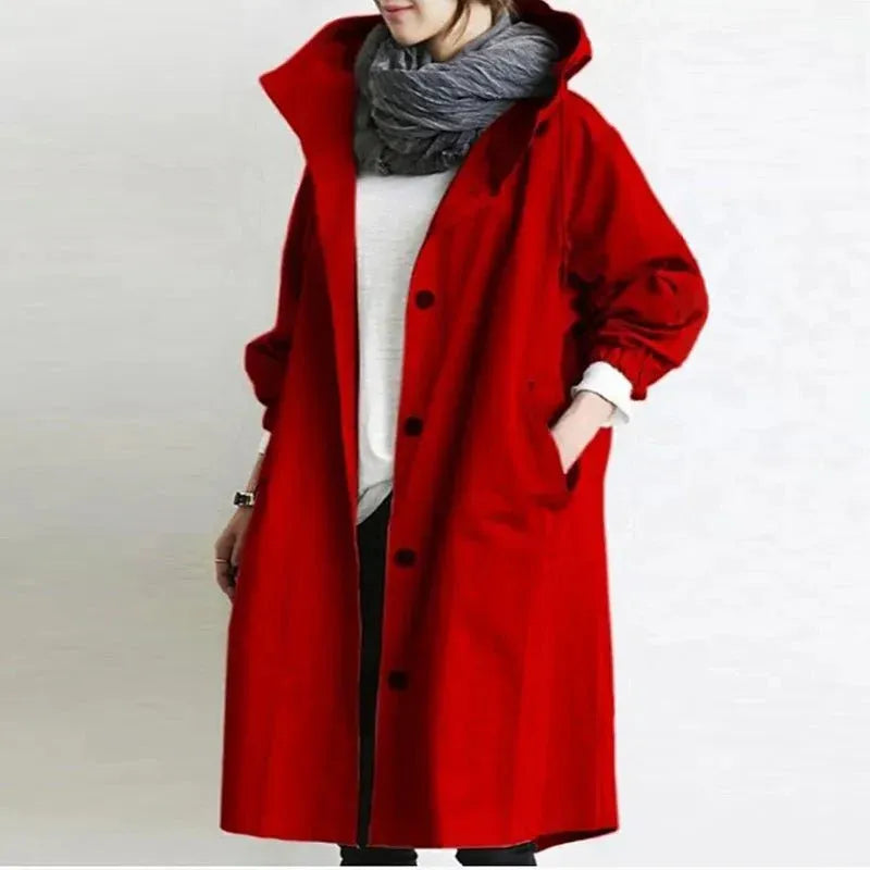 Trench coat feminino de comprimento médio com um botão